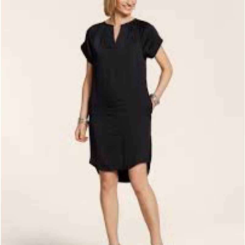 {Chico's} Tara Tee Dress Short Sleeve in Black - Size Chico's 0 (Small) - Picture 2 of 12